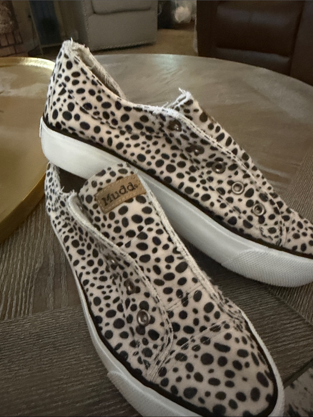 Mudd - Spot Print Slip-On Sneakers - Cream and Dark Brown